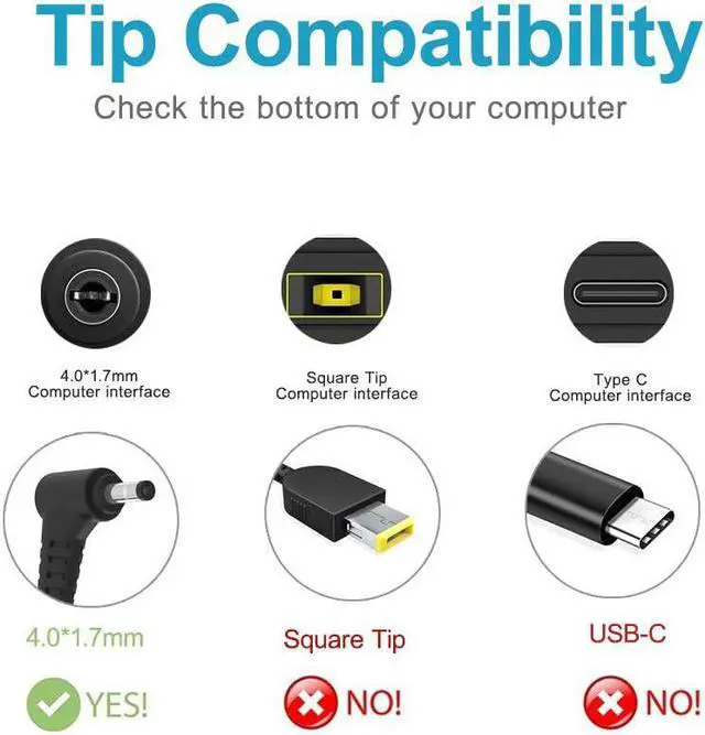 Alt view image 2 of 6 - 45W AC Charger Fit for Lenovo IdeaPad FLEX-14API FLEX-14IML FLEX-15IWL Laptop Power Supply Adapter Cord