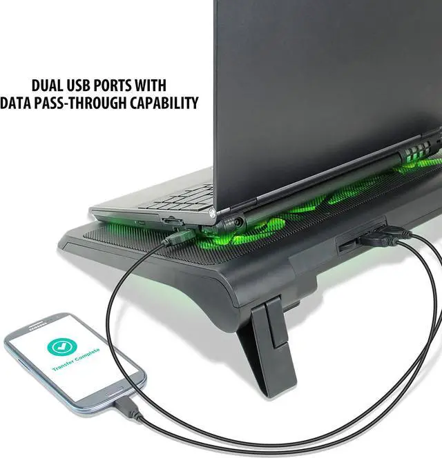 Alt view image 6 of 7 - ENHANCE Gaming Laptop Cooling Pad Stand with LED Cooler Fans, Adjustable Height, Dual USB Port for 17 inch Laptops - 5 Ultra Quiet High Performance Fans 2630 RPM & Built-in Bumpers - Green