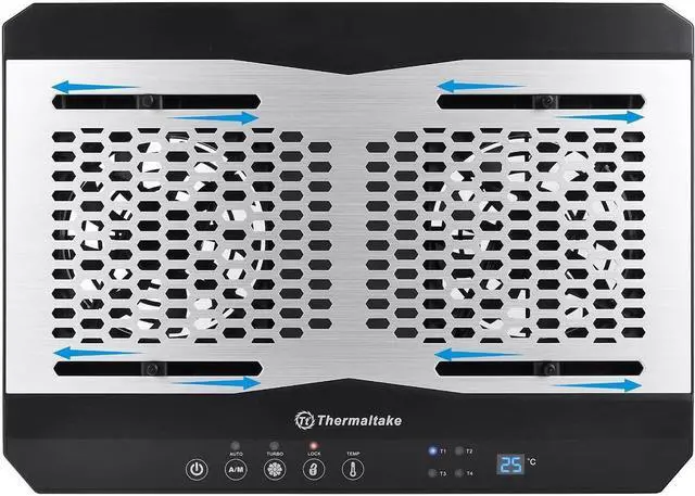 Alt view image 2 of 7 - Thermaltake Massive TM Aluminum Panel Dual 120mm Fans Adjustable Temperature Sensor 10"-17" Laptop Notebook Cooling Pad CL-N002-PL12BL-A