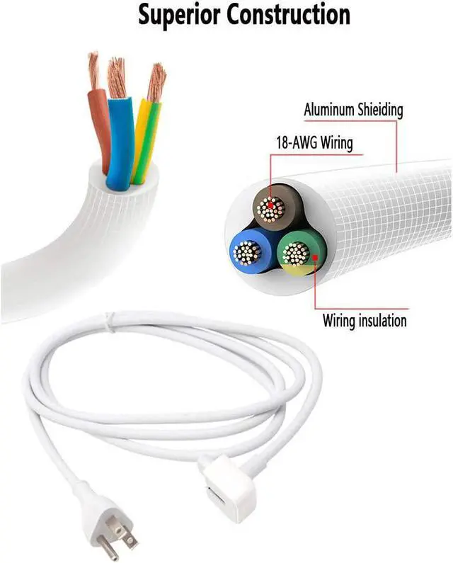 Alt view image 5 of 6 - LEAGY 2 Pack 6 ft Replacement Power Adapter Extension Cord Wall Cord Cable Compatible for Apple Mac iBook MacBook Pro MacBook Power Adapters MagSafe 1 or MagSafe 2 Models