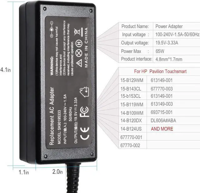 Alt view image 2 of 7 - New 14-B109 14-B109WM Ac Adapter Laptop Charger for HP Pavilion TouchSmart Sleekbook 4 6 15-B142DX 14-b010US 14-B120DX 15-B129WM 15-AU147 15-B143 15-B143CL 15-b152nr Power Supper Cord-4.8 * 1.7mm