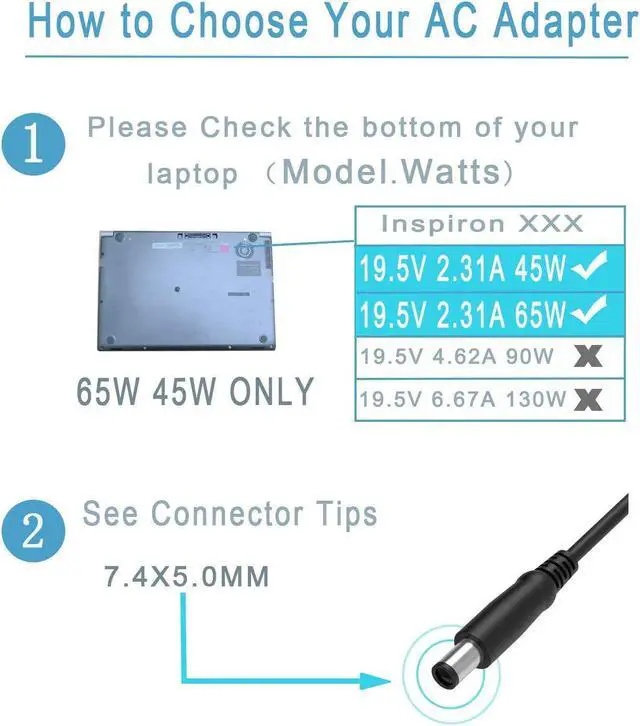 Alt view image 4 of 6 - AC Charger Adapter Fit for Dell Chromebook 3181 Latitude 3190 5300 5400 5500 7300 7400 Laptop Power Supply Cord