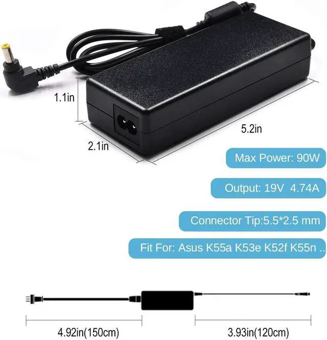 Alt view image 2 of 7 - 90W AC Laptop Adapter Charger for Asus K52F K53E K55A K55N U56E X550 X550CA X550L X550LA X551C X551CA X551M X551MA X551MAV X751MA ADP-65JH BB EXA0703YH ADP-65GD B Power Supply Cord