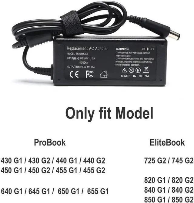 Alt view image 3 of 6 - EBKK 65W Charger for HP EliteBook 840 G1 G2 Probook 430 440 450 455 G1 G2 640 645 650 655 G1 EliteBook 745 810 820 840 850 G1 G2 Pavilion DV4 DM4 DV7 DV6 DV5 G60 2000-2B09WM 2000-2A20NR Power Cord