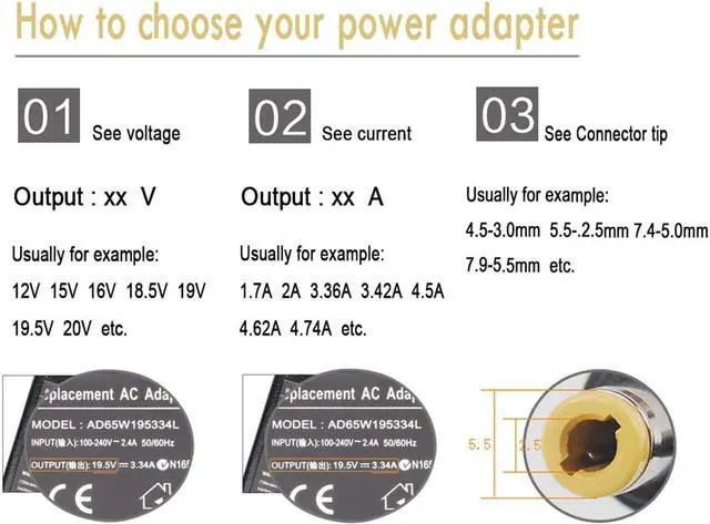 Alt view image 7 of 7 - Laptop Charger for HP EliteBook 745 820 840 850 G1 G2; Probook 430 440 450 455 G1 G2; HP G42 G50 G56 G60 G61 G62 G71 G72 Power Supply Cord