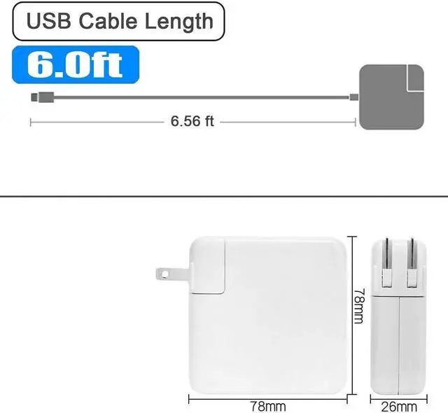 Alt view image 6 of 6 - 61W USB Type C Adapter Charger Compatible with MacBook Pro 13 inch 12 inch MacBook Pro Charger MacBook Charger USB C MacBook Air Charger Laptop Charger Samsung.