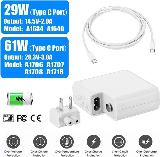 Alt view image 3 of 6 - 61W USB Type C Adapter Charger Compatible with MacBook Pro 13 inch 12 inch MacBook Pro Charger MacBook Charger USB C MacBook Air Charger Laptop Charger Samsung.
