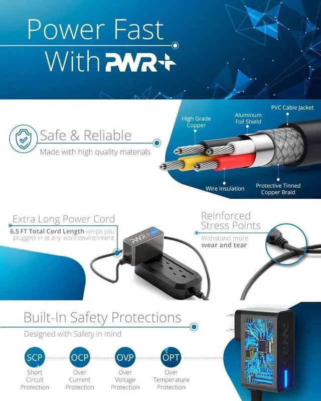 Alt view image 2 of 6 - Pwr 12V 2A 24W AC Adapter for Hisense Chromebook 11.6" C11 C12 Charger ADS-25FSG-12, 12024EPCU-1 Laptop Power Supply - 6.5 Ft Long Cord