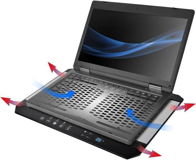 Alt view image 7 of 7 - Thermaltake Massive TM Aluminum Panel Dual 120mm Fans Adjustable Temperature Sensor 10"-17" Laptop Notebook Cooling Pad CL-N002-PL12BL-A