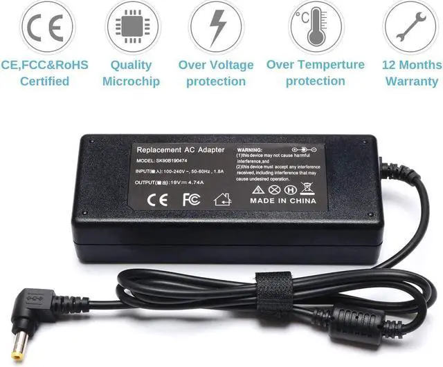 Alt view image 6 of 7 - 90W AC Laptop Adapter Charger for Asus K52F K53E K55A K55N U56E X550 X550CA X550L X550LA X551C X551CA X551M X551MA X551MAV X751MA ADP-65JH BB EXA0703YH ADP-65GD B Power Supply Cord