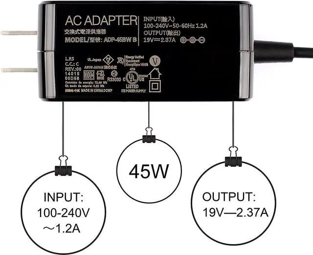 Alt view image 3 of 7 - 45W ADP-45BW B AC Adapter Charger for ASUS X551 X551C X551CA X551M X551MA X551MA-DS21Q X551CA X551CA-DH31 VivoBook Q301LA V551LA V551LB V551LA-DH51T X751NA Q501LA Q501LA-BBI5T03 Q501LA-BSI5T19