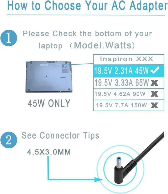 Alt view image 2 of 5 - 45W AC Charger Power Supply Adapter Cord Fit for HP 15-ay103dx Laptop PC Laptop