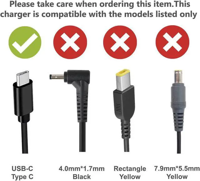 Alt view image 3 of 5 - Delta Electronics Laptop Charger Compatible with USB-C 65W 45W Lenovo Chromebook C330 S330 100e / Thinkpad T480 T580 T470 / Yoga C930 C940 S730 720 910 920 / Samsung Galaxy Book Flex Ion S Tab S6