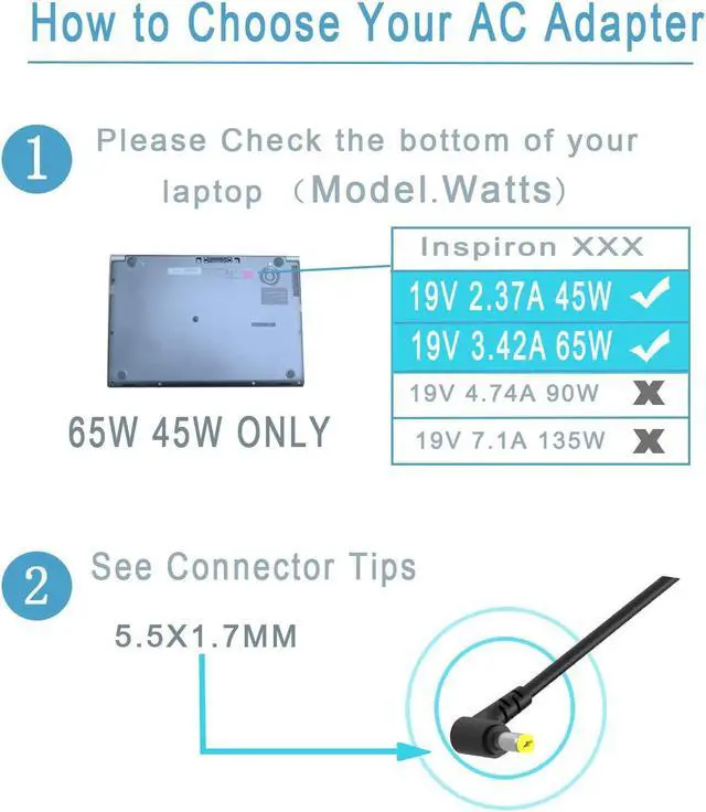 Alt view image 2 of 5 - Nicpower AC Adapter Charger Fit for Acer Aspire 5 A515-51 A515-43 A515-52 A515-51G A517-51P N17Q4 N17C4 N18C1 N19C1 N15Q4 N19C2 N18W1 N17C3 65W 45W Laptop Power Supply Cord