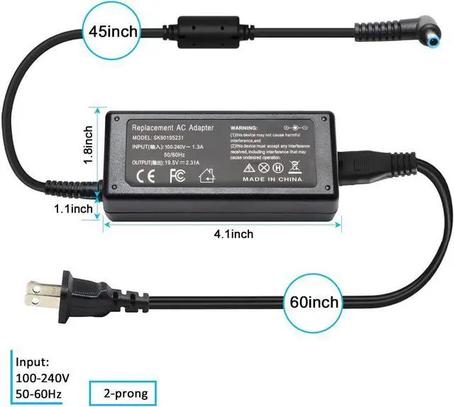 Alt view image 4 of 7 - 45W Ac Adapter Laptop Charger for HP Pavilion x360 Charger 15-f272wm 15-f387wm 15-f233wm 15-f222wm 15-f211wm 15-f337wm 17-g121wm 17-g119dx Laptop Notebook Power Supply Cord Plug 19.5V 2.31A