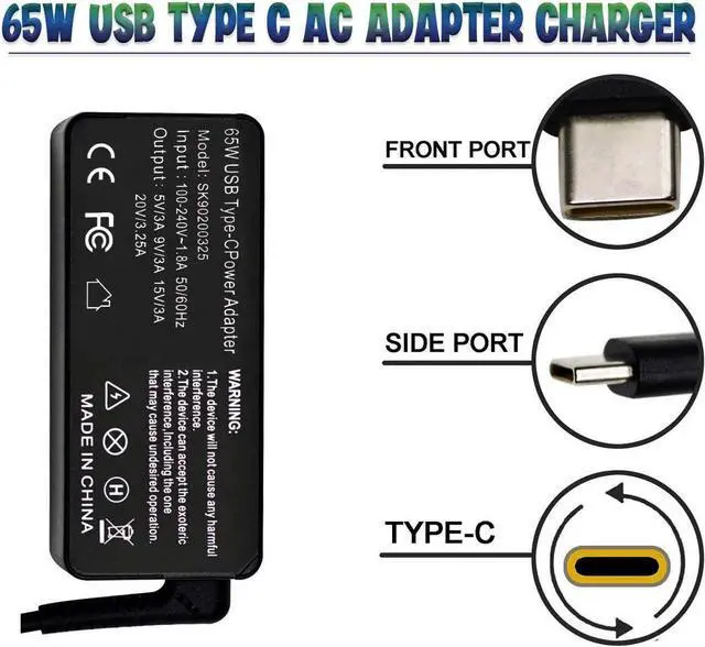 Alt view image 5 of 7 - 65W/45W USB Type C Laptop Charger for Lenovo Chromebook 100e 300e C330 ThinkPad T480 T480s T580 T580s Yoga C930 C940 C740 S730 730 730S 910 920 13 AC Adapter Power Supply Cord
