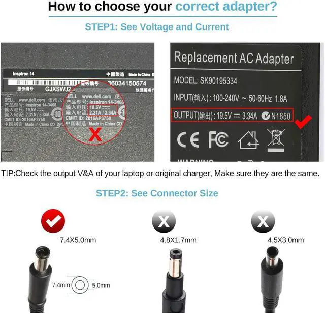 Alt view image 6 of 6 - 19.5V 3.34A 65W AC Adapter Laptop Charger Power Supply for Dell Inspiron 15 3521 3537 3531 15R 5521 5537 17 3721 5748 17R 5737 5721 14 3421 5421 14R 5437 5421 N5110 N5010 N7110