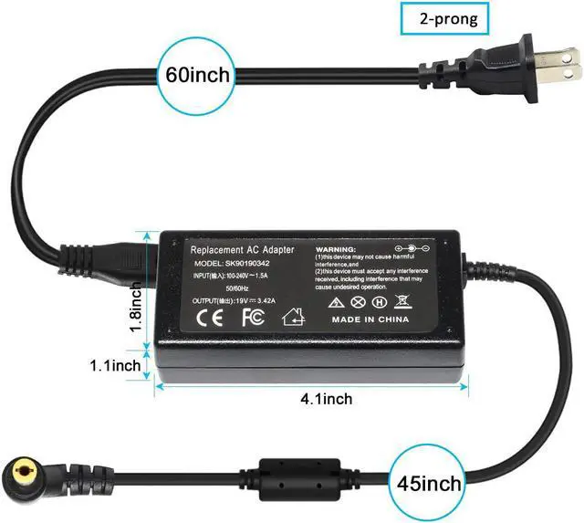 Alt view image 3 of 7 - Ursulan 65W Replacement Laptop Charger for Toshiba Satellite C55 C55D C55T C55-A C655 C70 C855D-S5232 L655 L755 L875D-S7332 L30 A665, PA3917U-1ACA PA3467U-1ACA PA3097U-1ACA 19V 3.42A AC Adapter