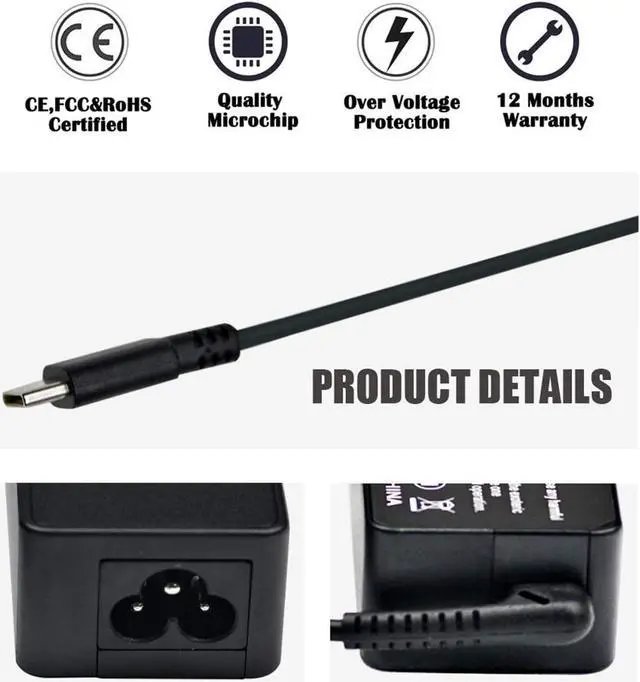 Alt view image 3 of 7 - 65W/45W USB Type C Laptop Charger for Lenovo Chromebook 100e 300e C330 ThinkPad T480 T480s T580 T580s Yoga C930 C940 C740 S730 730 730S 910 920 13 AC Adapter Power Supply Cord