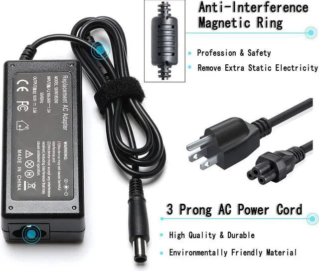Alt view image 3 of 7 - 65W AC Adaptor Laptop Charger for HP ProBook 4540s 4440s 4530s 4430s 4520s 6570b 6560b 6470b 6550b EliteBook 8460p 8440p 8470p 2540p 8570p 8560p HP 2000-2b09wm 2000-369wm PC Power Supply Cord