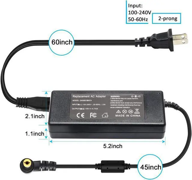 Alt view image 4 of 7 - 90W Adapter Charger for Toshiba Satellite A105 A135 A205 A215 A305,C655 C675 C850 C855,L305 L455 L505 L635 L645 L655 C675 L745 L755 L775 L855,P745 P775,M645,PA3714U-1ACA PA5177U-1ACA laptop power cord