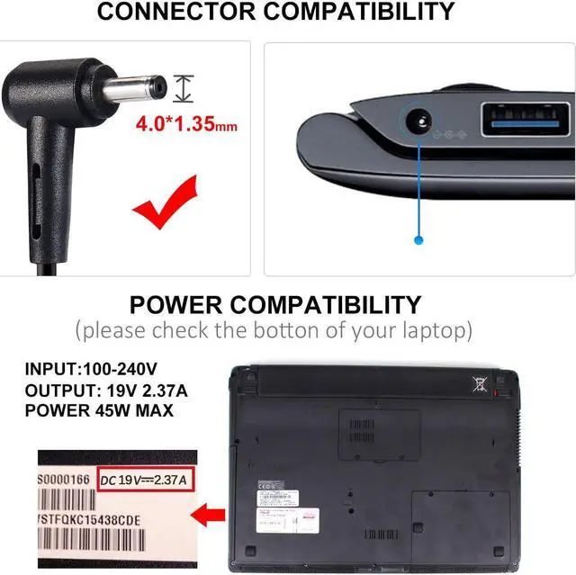 Alt view image 5 of 5 - 45W AC Adapter Charger for Asus Zenbook UX305F UX305 UX305LA UX21A UX32A UX305CA UX305U UX305UA UX305 Laptop Power Supply Cord