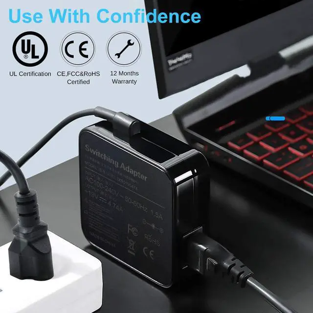 Alt view image 7 of 7 - 90W 19V 4.74A AC Charger for ASUS Q524 Q524U Q524UQ Q534 Q534U Q534UX UX51VZA UX51VZ UX51V U500VZ U500V Q524UQ-BBI7T1 Laptop Power Cord