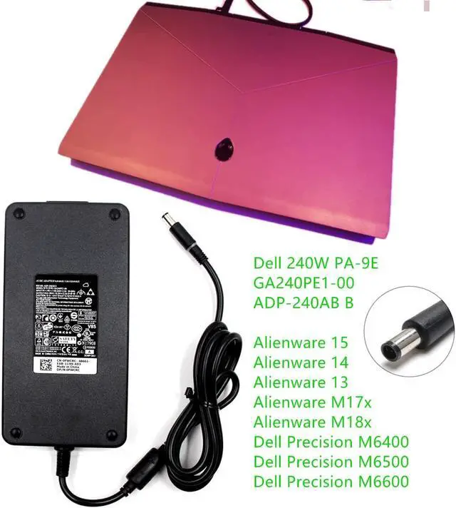 Alt view image 3 of 6 - 240W 19.5V 12.3A PA-9E AC Adapter for DELL Alienware M17X M18X X51 13 15 17 R2 R3 R4 R5 Precision 7710 7720 7730 M6400 M6500 M6600 M6700 M6800 Area-51m PA-9E Laptop Charger Power Supply Cord - OEM