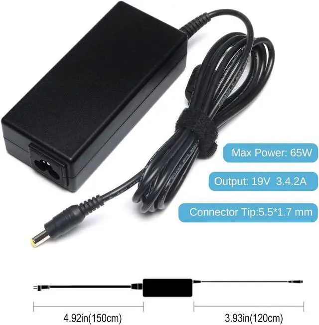 Alt view image 2 of 6 - 65W AC Laptop Charger 19V Power Supply for Acer Aspire 5 E5 E5-575 E15 E5-575-33BM E5-575G-53VG E5-576G-5762 E1 ES1 V3 ES1-531 E1-510P E1-532 E1-571Laptop
