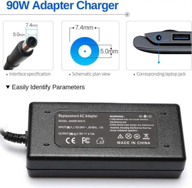 Alt view image 4 of 7 - 90W AC Adapter Laptop Charger for HP 8440p 8470p 8540w 8460p 8560p 2740p 2760p 2560p 2170p 2570p 6930p 8530w 8540p 8460w 8560w 8570p Probook 4430s 4440s 4520s 4530s 4540s Power Cord