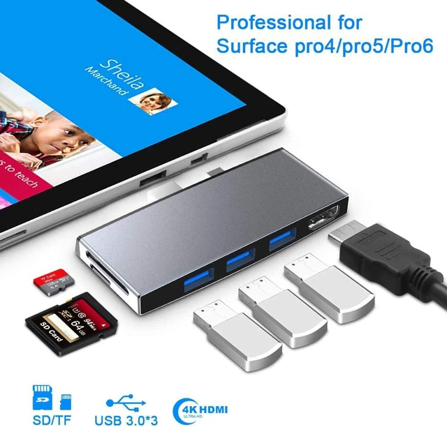 Main image of ?Upgraded Version? Microsoft Surface Pro 6/Pro 5/Pro 4 Hub Docking Station with 4K HDMI Port,3X USB 3.0 Ports(5Gps),SD/TF Slot Momery Card Reader Converter Combo Adaptor for Surface Aluminum Alloy
