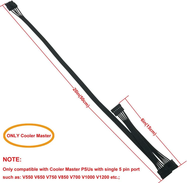 Alt view image 3 of 5 - COMeap 5 Pin to 3X 15 Pin SATA Hard Drive HDD Power Adapter Cable Only for Cooler Master Modular Power Supply 20-in(50cm)