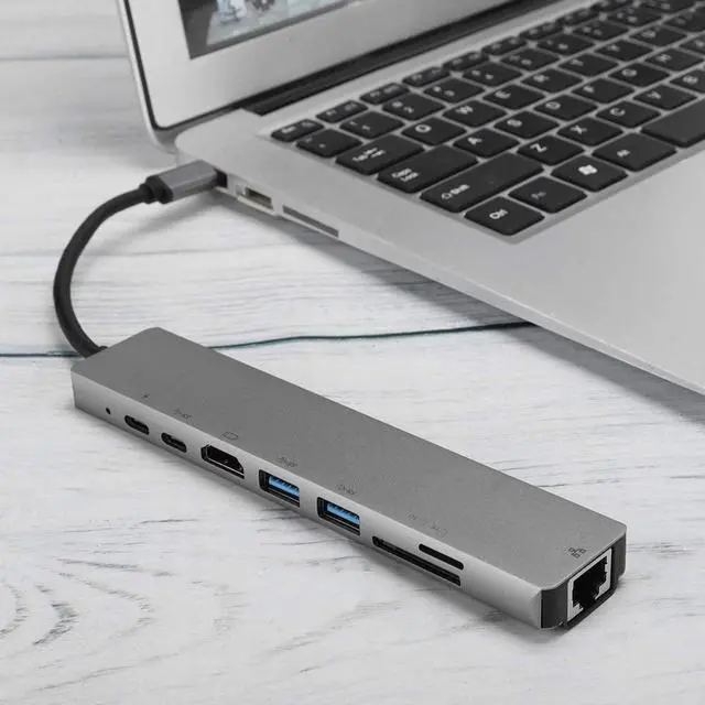 Alt view image 3 of 6 - 8 in to 1 USB Hub,Portable USB C to Type C 3 USB 3.0 Hub Dock Station HDMI RJ45 Ethernet TF OTG Adapter Plug and Play