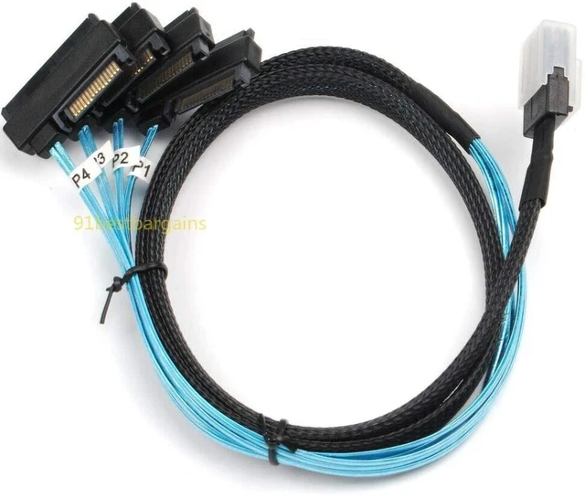 Alt view image 4 of 5 - Connectors with SATA Power Cable 1M Mini SAS 36P SFF-8087 to 4 SFF-8482