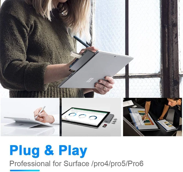 Alt view image 7 of 7 - ?Upgraded Version? Microsoft Surface Pro 6/Pro 5/Pro 4 Hub Docking Station with 4K HDMI Port,3X USB 3.0 Ports(5Gps),SD/TF Slot Momery Card Reader Converter Combo Adaptor for Surface Aluminum Alloy