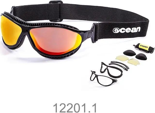 Alt view image 2 of 2 - Sunglasses OCEAN TIERRA DE FUEGO Women Men Unisex Water Sports Kiteboarding Surf Polarized Full Frame Goggle & Rectangle (Shiny Black / Red Mirror)