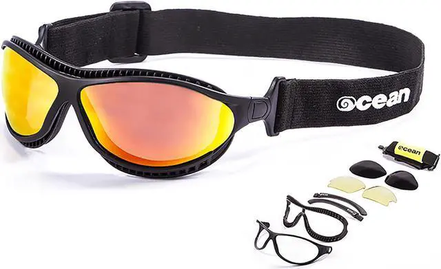 Alt view image 3 of 3 - Sunglasses OCEAN TIERRA DE FUEGO Women Men Unisex Water Sports Kiteboarding Surf Polarized Full Frame Goggle & Rectangle (Matte Black / Red Mirror)