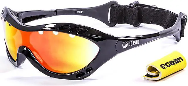 Alt view image 2 of 2 - OCEAN Sunglasses COSTA RICA Polarized shiny black with red lens