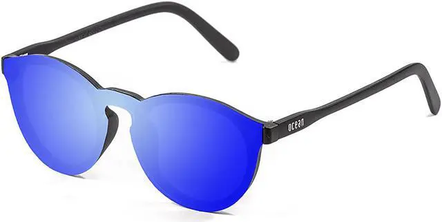 Alt view image 2 of 2 - OCEAN Sunglasses MILAN Matte black frame with blue flat lens