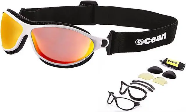 Alt view image 2 of 2 - Sunglasses OCEAN TIERRA DE FUEGO Women Men Unisex Water Sports Kiteboarding Surf Polarized Full Frame Goggle & Rectangle (White / Red Mirror)