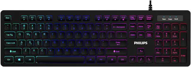 Main image of PHILIPS Compact Wired Keyboard | Ultra-Slim Low-Profile Chiclet PC Keyboard | Quiet & Illuminated with Anti-Aliasing, N-Key Rollover, Win-Lock (SPK8264)