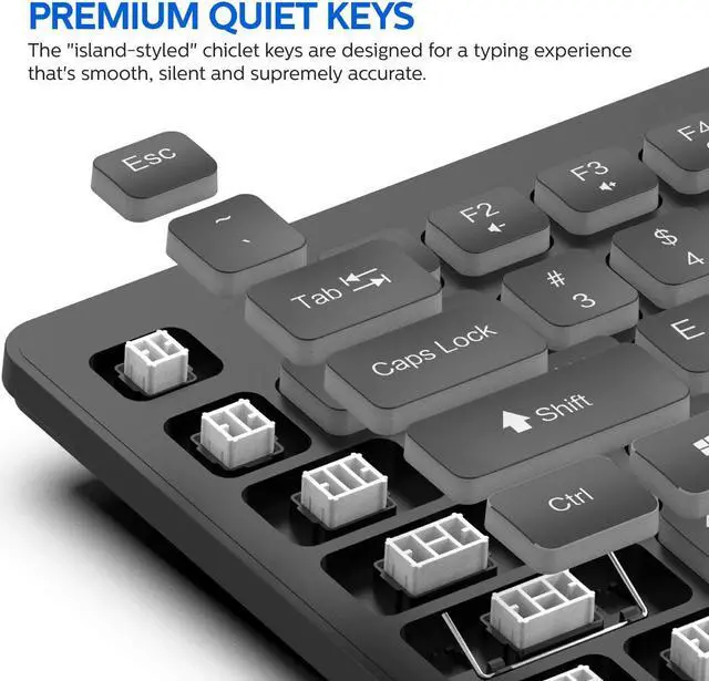 Alt view image 3 of 4 - PHILIPS Compact Wired Keyboard | Ultra-Slim Low-Profile Chiclet PC Keyboard | Quiet & Illuminated with Anti-Aliasing, N-Key Rollover, Win-Lock (SPK8264)
