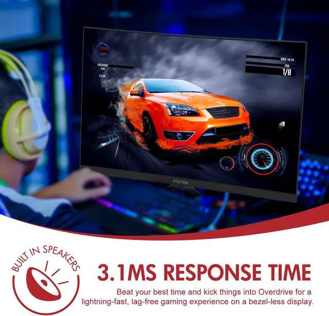 Alt view image 6 of 7 - Viotek GN24CB 24-Inch Curved Gaming Monitor with Speakers, 1080P 144Hz Bezel-Less Samsung VA Panel, 2 x HDMI, DisplayPort, FreeSync 3-Year Warranty