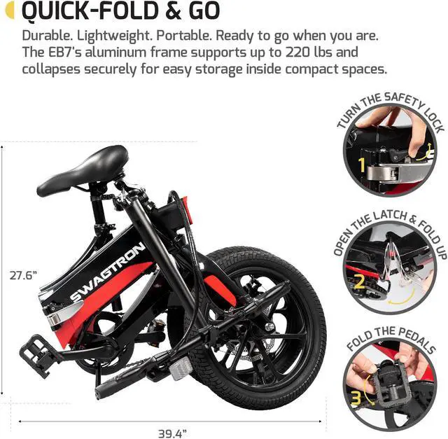 Alt view image 4 of 6 - Swagtron Swagcycle EB-7 Elite Folding Electric Bike, 16-Inch Wheels, Swappable Battery with Keylock & Rear Suspension