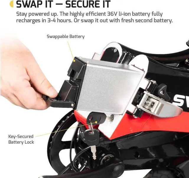 Alt view image 5 of 6 - Swagtron Swagcycle EB-7 Elite Folding Electric Bike, 16-Inch Wheels, Swappable Battery with Keylock & Rear Suspension