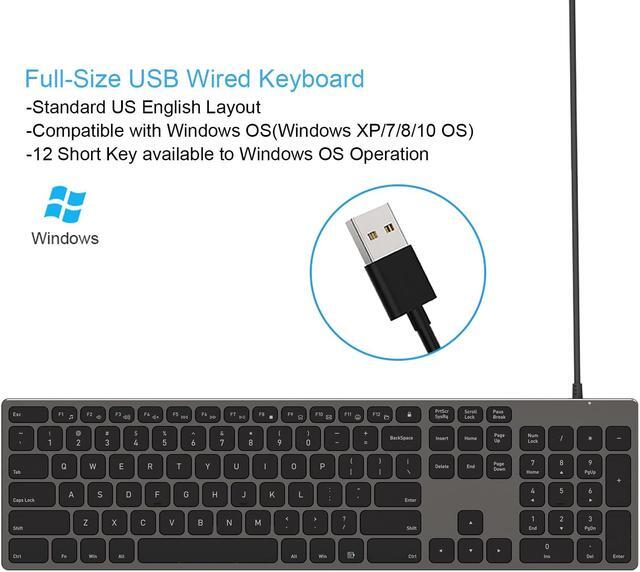 Alt view image 2 of 6 - Aluminum USB Wired Keyboard with Numeric Keypad for PC Windows 10/8 / 7 / Vista/XP