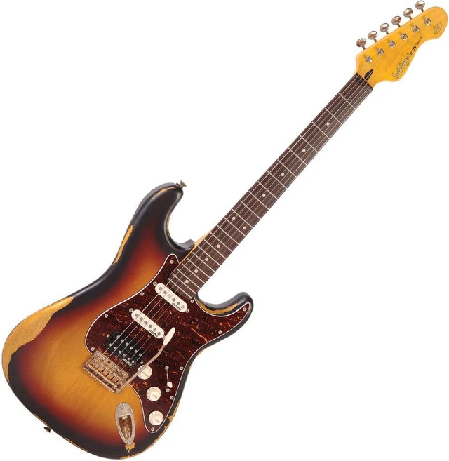 Alt view image 3 of 7 - Vintage Icon Distressed V6HMR- Sunburst, GFW-GTR-1000 Stand, (2) ErnieBall Cables Bundle