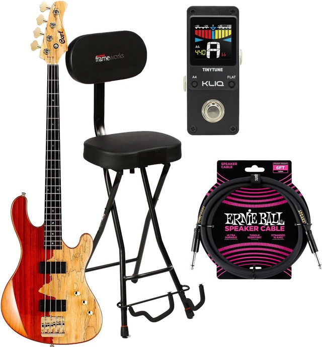 Main image of Cort Jeff Berlin Rithimic Bass Guitar – Natural Spalted Maple, ErnieBall Cable, KLIQ TinyTune, Gator GFW-GTR-SEAT Bundle