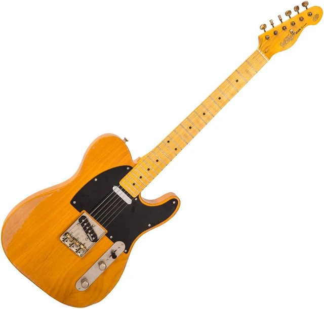 Alt view image 2 of 7 - Vintage V52 ICON Electric Guitar Distressed Butterscotch, Gator GFW-GTR-1000 Stand, ErnieBall Cable Bundle