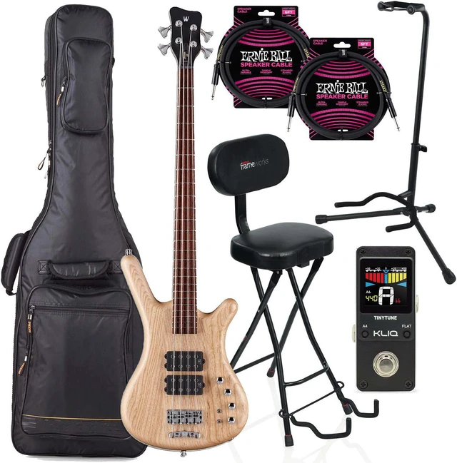 Main image of Warwick Pro Series Corvette $$-4 String Natural Transparent Satin, Gator GFW-GTR-SEAT and GFW-GTR-1000, (2) ErnieBall Cable, KLIQ TinyTuner Bundle
